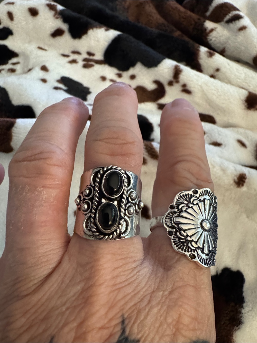 925 Sterling-Style Black Onyx cigar band Statement Ring - Boho Silver Design